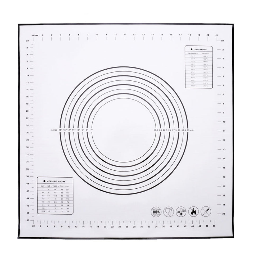 60cmx60cm Silicone Pastry Mat Non-slip Kitchen Baking Cookies Pizza Pad with Measurement Scale (BPA-free, No FDA Certificate)