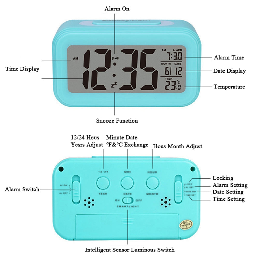 Digital LED Alarm Clock Battery Powered with Date Calendar Temperature