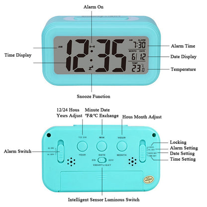 Digital LED Alarm Clock Battery Powered with Date Calendar Temperature