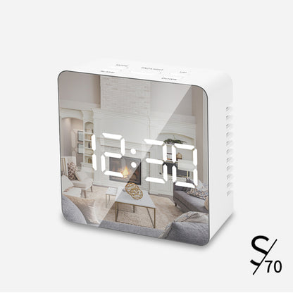 Square Shape Multifunction Mirror Electronic Alarm Clock LED Light Makeup Mirror Brightness Adjustment