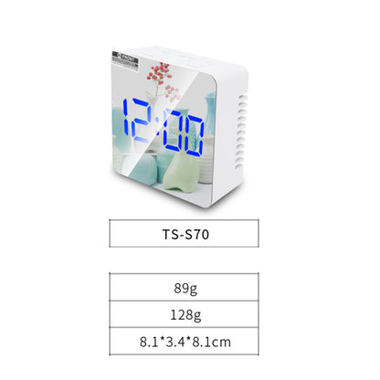 Square Shape Multifunction Mirror Electronic Alarm Clock LED Light Makeup Mirror Brightness Adjustment