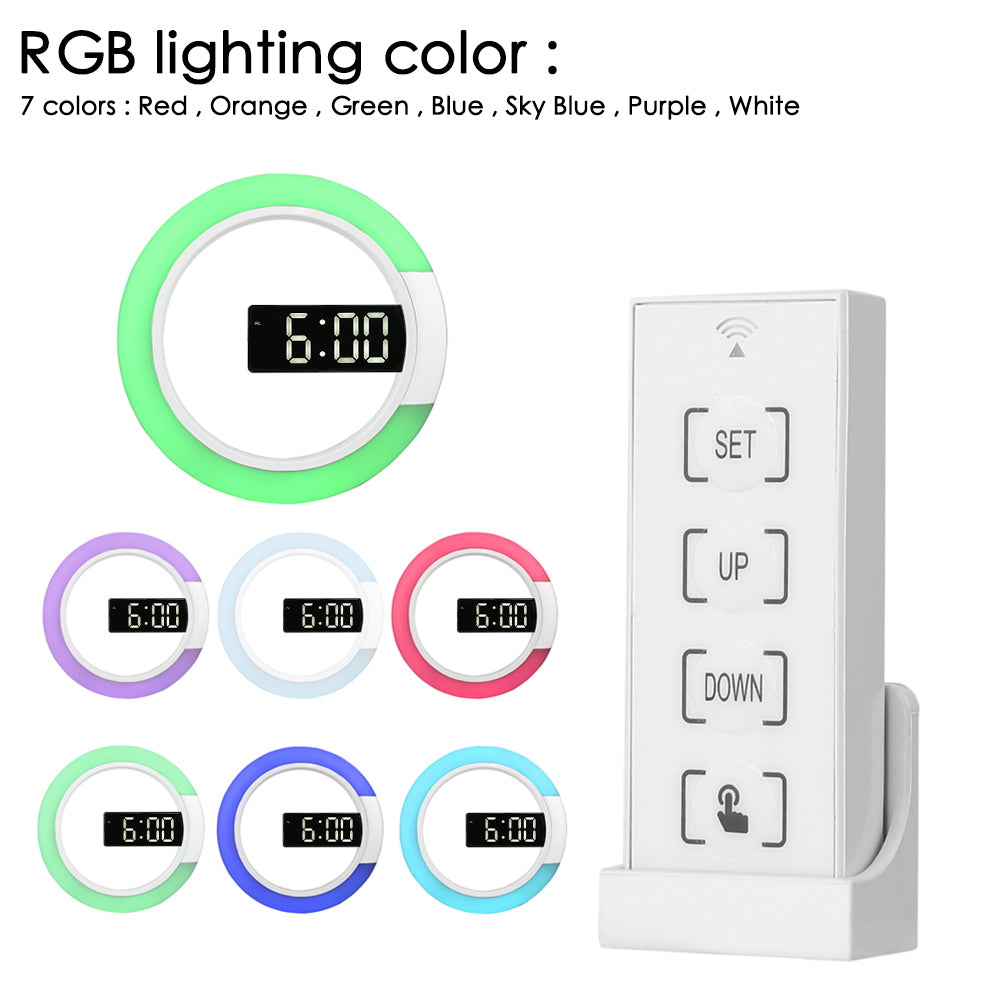 TS-S24 Creative LED Mirror Hollow Wall Clock with Alarm Temperature Ring Light Multi-color Switch