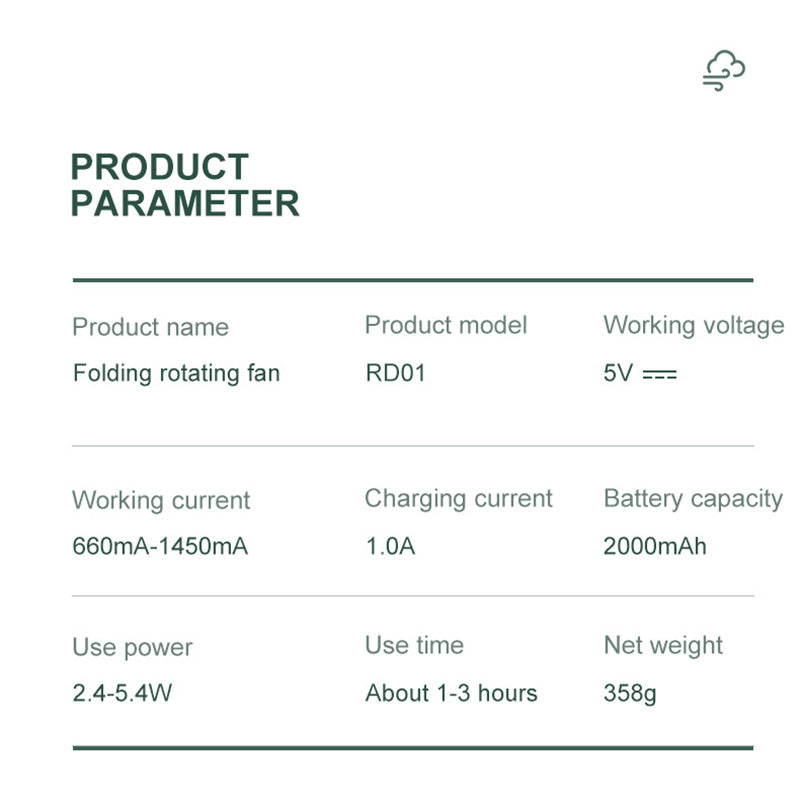 DR01 Clip-on Folding Rotating Fan USB Rechargeable Desktop Fan