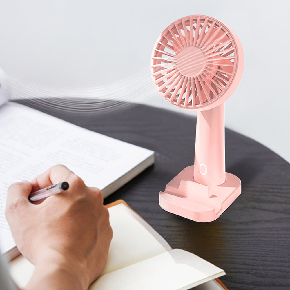 801 Handheld Fan with Cell Phone Holder 3 Speeds Portable Desk Fan for Camping Hiking Office