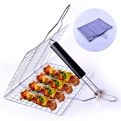 Outdoor Barbecue Grill Basket Fish Fillet Vegetable BBQ Rack with Removable Handle (No FDA Certificate)