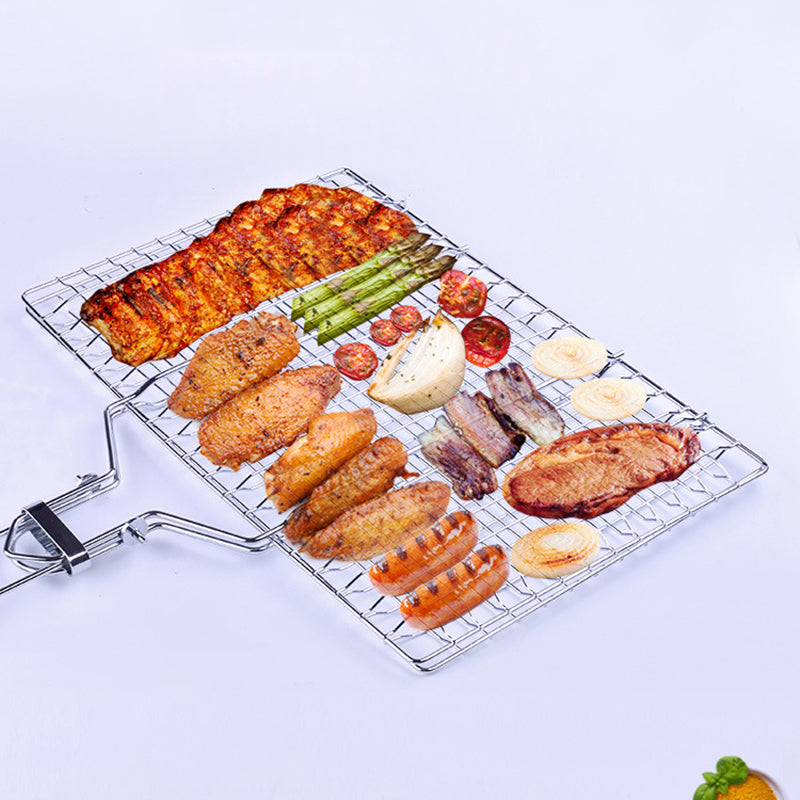 Outdoor Barbecue Grill Basket Fish Fillet Vegetable BBQ Rack with Removable Handle (No FDA Certificate)