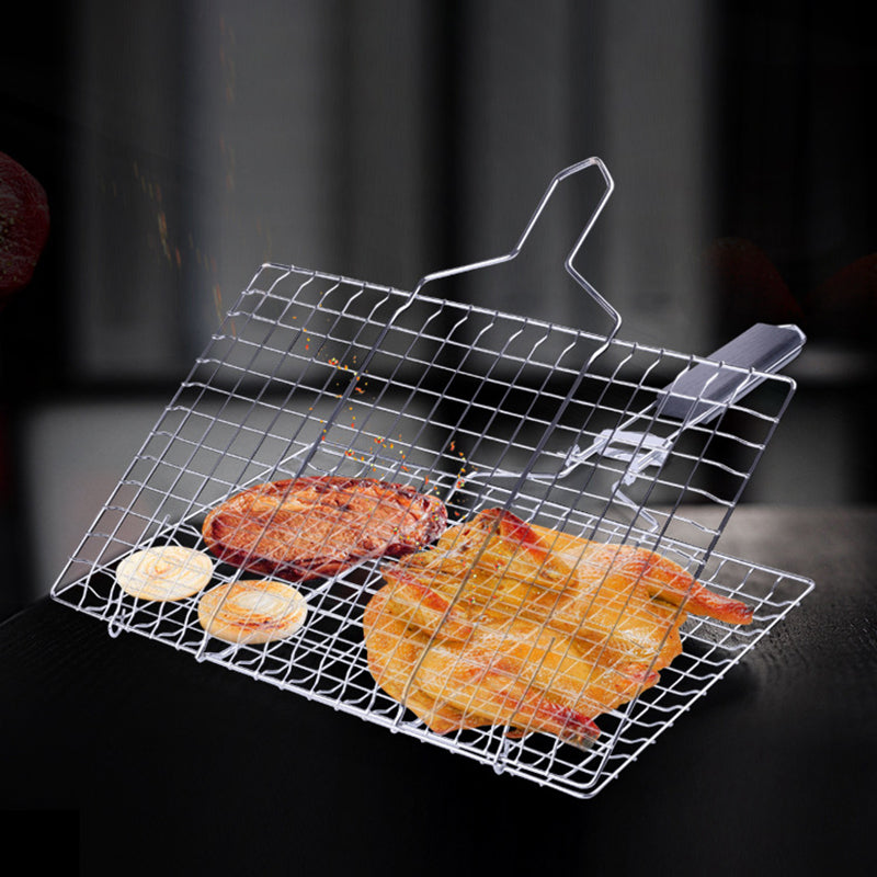 Outdoor Barbecue Grill Basket Fish Fillet Vegetable BBQ Rack with Removable Handle (No FDA Certificate)