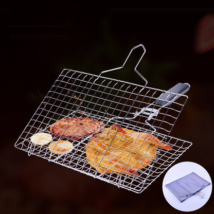 Outdoor Barbecue Grill Basket Fish Fillet Vegetable BBQ Rack with Removable Handle (No FDA Certificate)