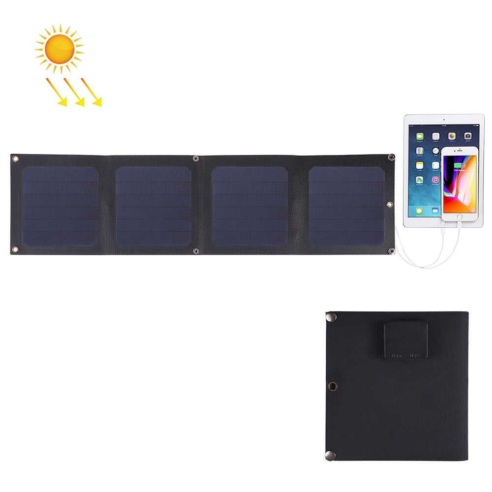 HAWEEL HWL2753B 14W 4-Panels Foldable ETFE Solar Panel Charger 5V / 2.1A Max Dual USB Port Portable Solar Charger