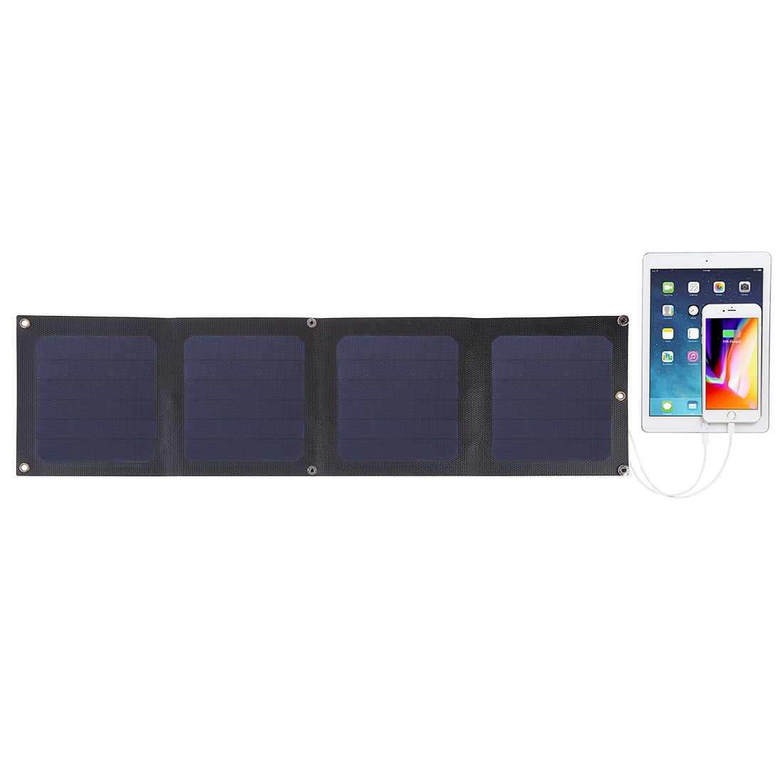 HAWEEL HWL2753B 14W 4-Panels Foldable ETFE Solar Panel Charger 5V / 2.1A Max Dual USB Port Portable Solar Charger