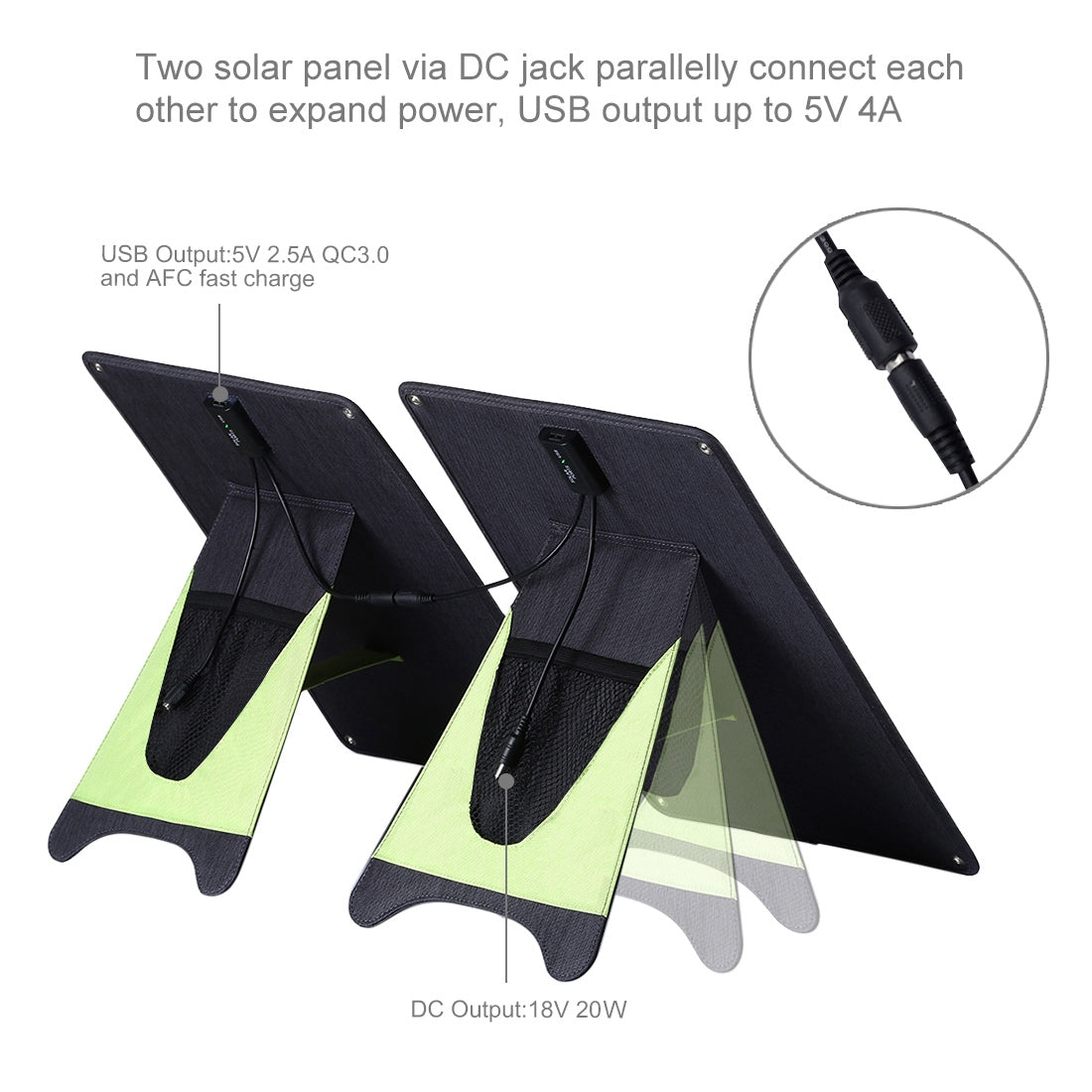 HAWEEL HWL2748B 20W Outdoor Solar Panel Charger Fast Charging Support Connected in Series Solar Charger with Alligator Clip