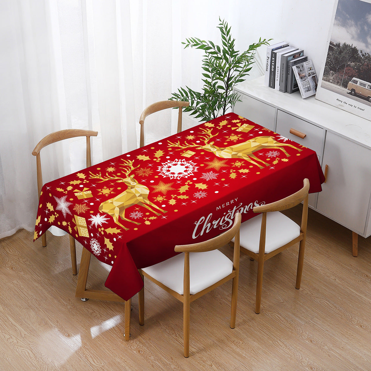 140x210cm Merry Christmas Santa Claus Bell Print Tablecloth Dinner Table Cover Decoration