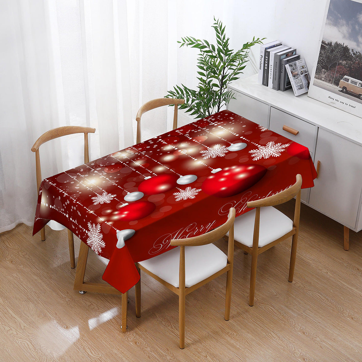 140x210cm Merry Christmas Santa Claus Bell Print Tablecloth Dinner Table Cover Decoration