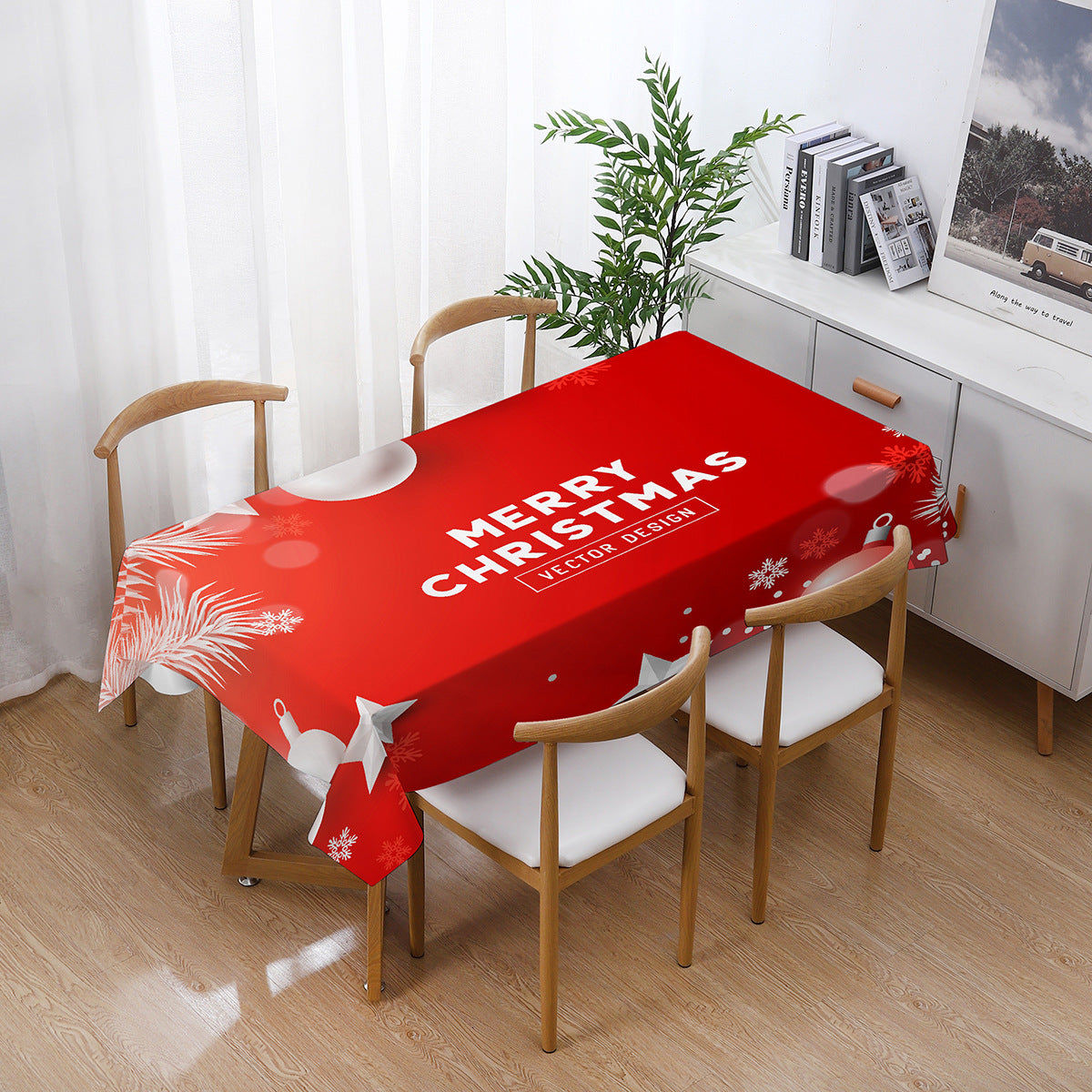 140x210cm Merry Christmas Santa Claus Bell Print Tablecloth Dinner Table Cover Decoration