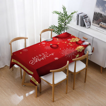 140x210cm Merry Christmas Santa Claus Bell Print Tablecloth Dinner Table Cover Decoration