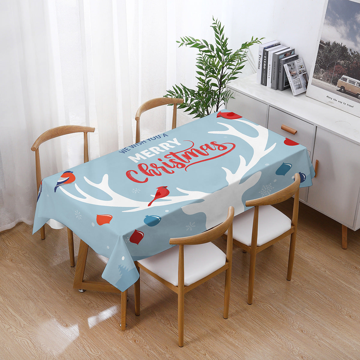 140x210cm Merry Christmas Santa Claus Bell Print Tablecloth Dinner Table Cover Decoration