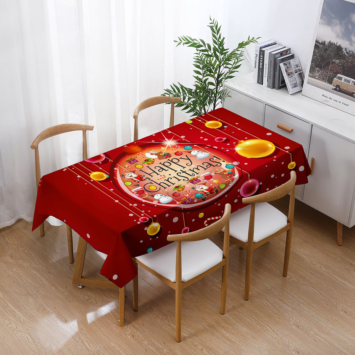 140x210cm Merry Christmas Santa Claus Bell Print Tablecloth Dinner Table Cover Decoration