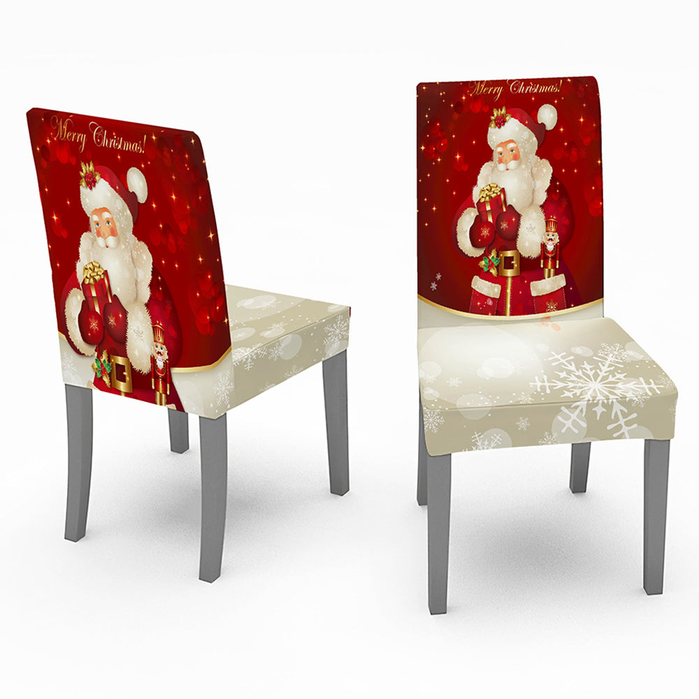 140x140cm Christmas Santa Claus Bell Printed Stain-resistant Tablecloth with 4 Chair Covers Kitchen Table Decoration