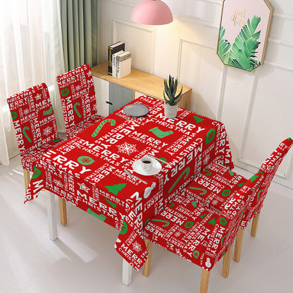 140x140cm Christmas Santa Claus Bell Printed Stain-resistant Tablecloth with 4 Chair Covers Kitchen Table Decoration