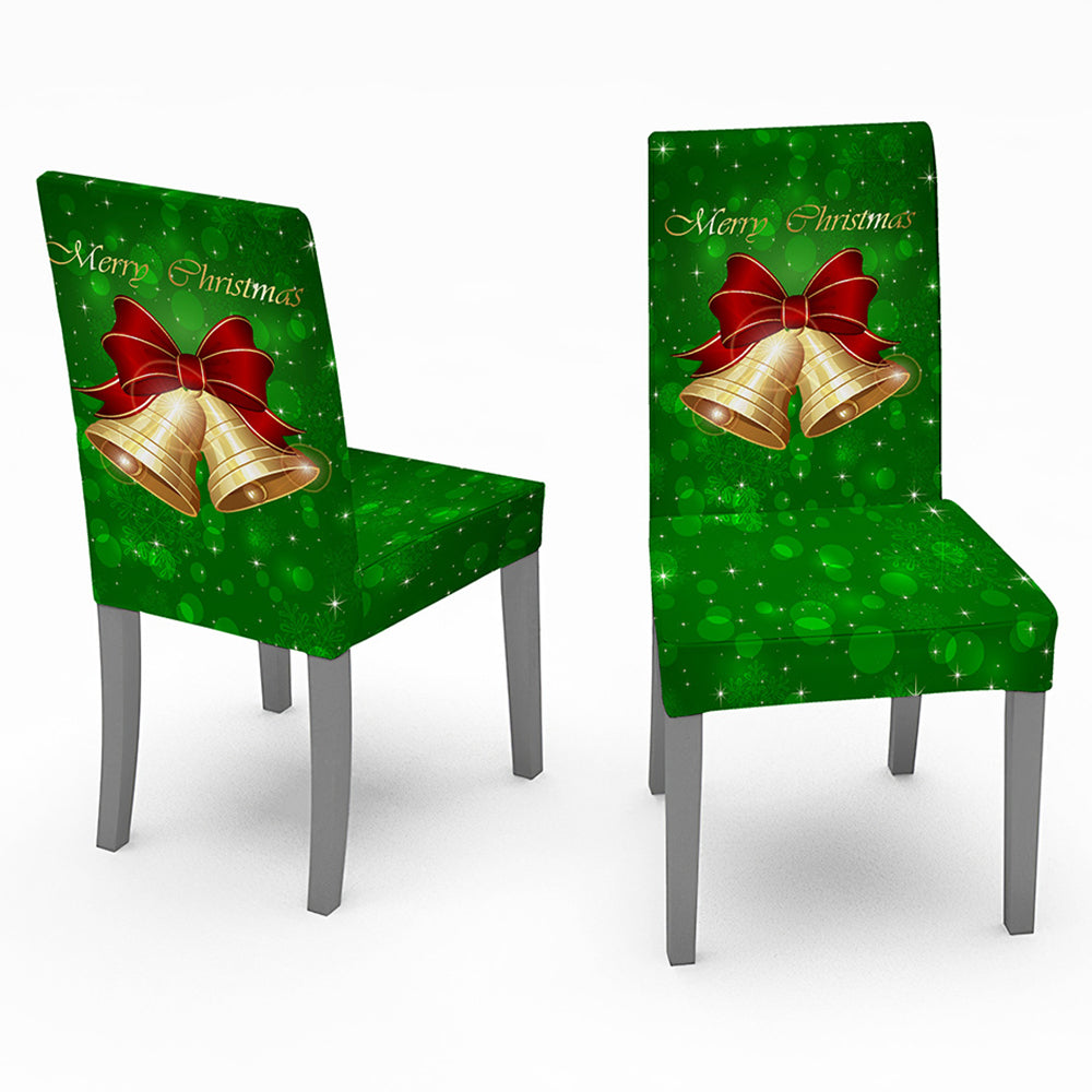 140x140cm Christmas Santa Claus Bell Printed Stain-resistant Tablecloth with 4 Chair Covers Kitchen Table Decoration