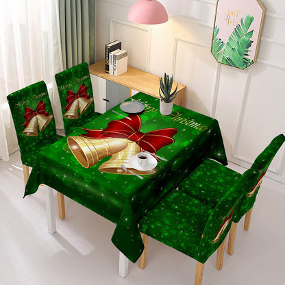 140x140cm Christmas Santa Claus Bell Printed Stain-resistant Tablecloth with 4 Chair Covers Kitchen Table Decoration