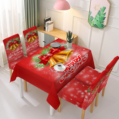 140x140cm Christmas Santa Claus Bell Printed Stain-resistant Tablecloth with 4 Chair Covers Kitchen Table Decoration