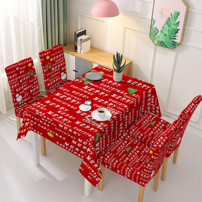 140x140cm Christmas Santa Claus Bell Printed Stain-resistant Tablecloth with 4 Chair Covers Kitchen Table Decoration