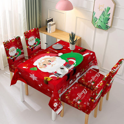 140x180cm Christmas Pattern Tablecloth with 4 Stretchable Chair Covers Kitchen Decoration