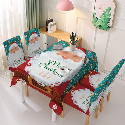 140x180cm Christmas Pattern Tablecloth with 4 Stretchable Chair Covers Kitchen Decoration