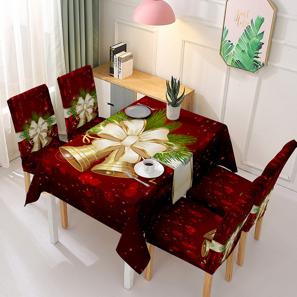 140x180cm Christmas Pattern Tablecloth with 4 Stretchable Chair Covers Kitchen Decoration