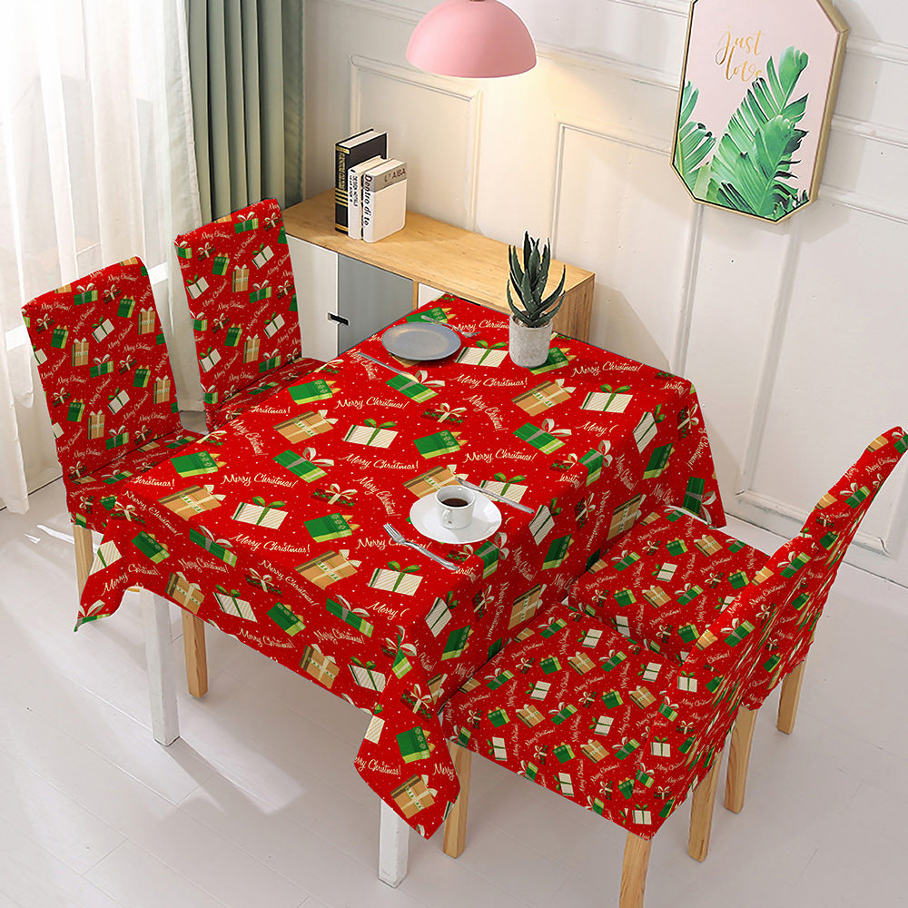 140x180cm Christmas Pattern Tablecloth with 4 Stretchable Chair Covers Kitchen Decoration