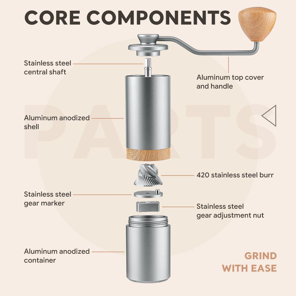 ICAFILAS GM2213 Manual Coffee Grinder Coffee Bean Hand Grinder (BPA Free, No FDA Certificate)