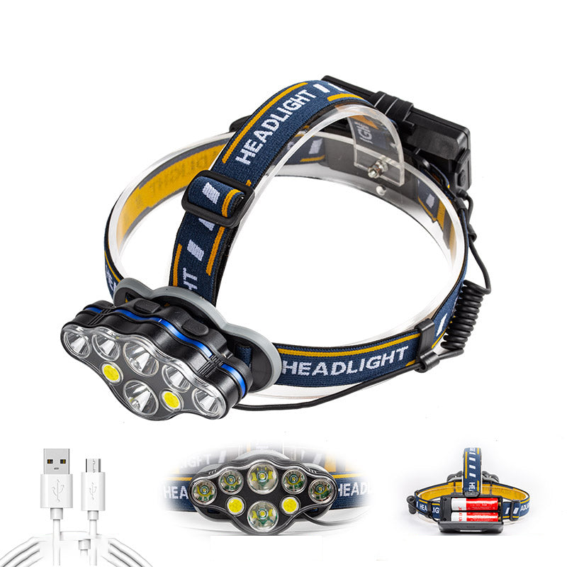 KC08 6xT6+2xCOB Headlamp USB Rechargeable Night Fishing Hunting Cycling Headlight Flashlight