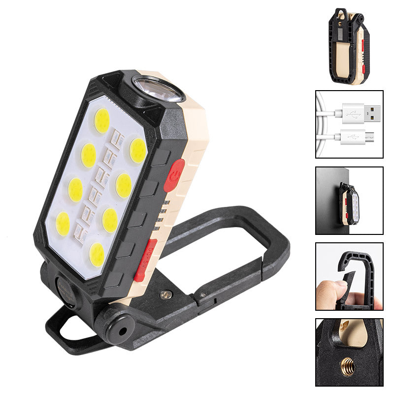 W598A 4 Modes LED Work Light T6+COB Flashlight Folding Camping Torch Emergency Light