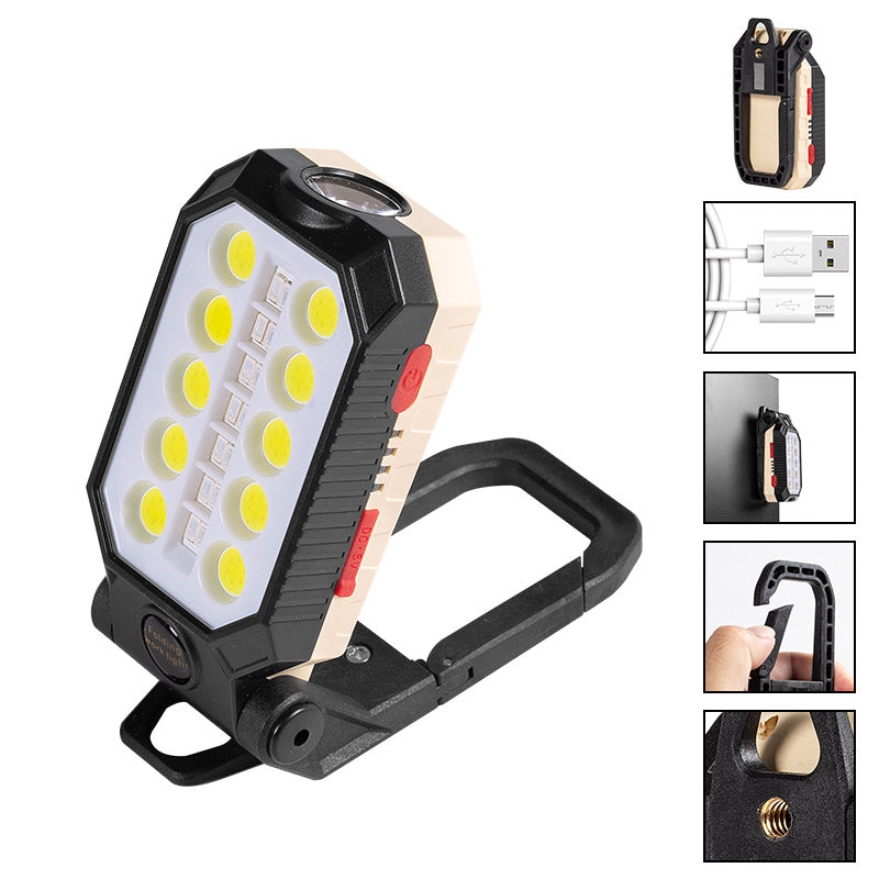 W599A Folding LED Work Light T6+COB Flashlight 4 Modes Camping Torch Emergency Light