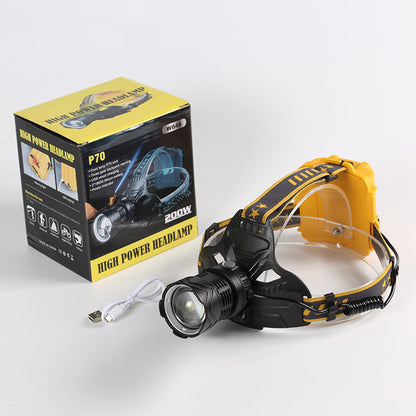 W646 Telescopic Zoomable LED Headlight USB Rechargeable Head Torch with Rear Warning Light