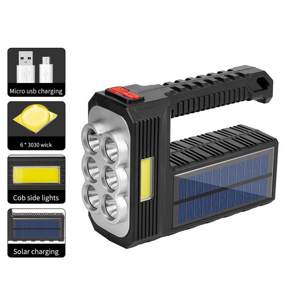 W5116-1 Multi-functional Solar Powered Flashlight Portable 6-lamp Rescue Light Waterproof Searchlight for Hiking Camping