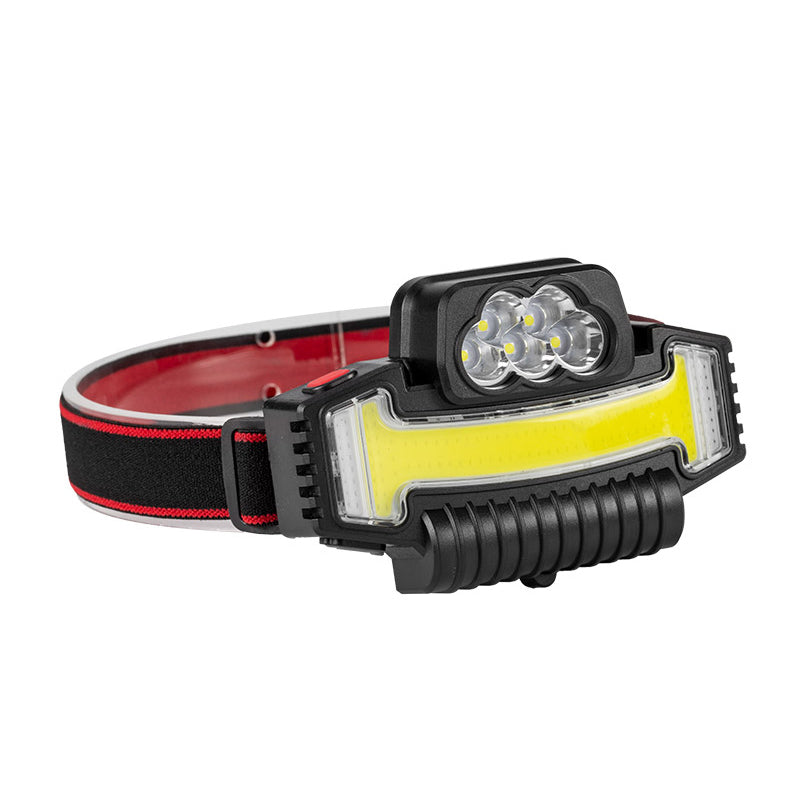 W685-5 Multi-function Head Lamp 5 LED+COB Strong Light 90-degree Adjustable Headlight Outdoor Headband Flashlight for Night Riding Fishing