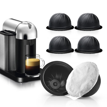 2Pcs 230ML Reusable Coffee Capsule Cup BPA-free No FDA Certified Refillable Vertuo Pods with Beech Base+Spoon+Brush+20Pcs Aluminum Foil for Nespresso Vertuoline