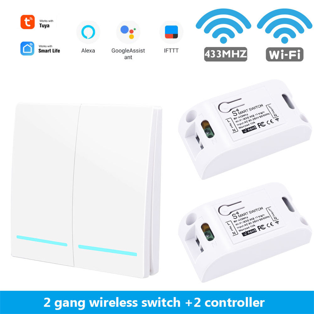 SMATRUL WHK02 WiFi+433MHZ Remote Control Wireless Switch 2 Gang with 2 Controllers