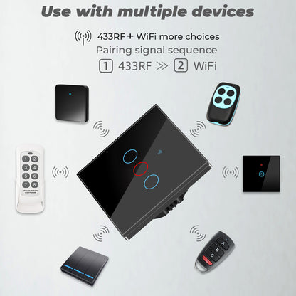 SMATRUL TMW403 Tuya/Smart Life APP Remote Control WiFi+433MHZ Touch Switch EU Plug for Alexa Google Home, 3 Gang WiFi