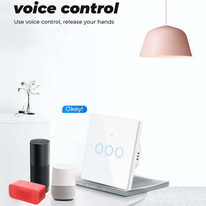 SMATRUL TMW403 Tuya/Smart Life APP Remote Control WiFi+433MHZ Touch Switch EU Plug for Alexa Google Home, 3 Gang WiFi