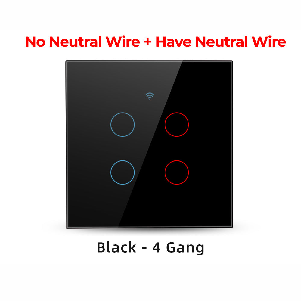 SMATRUL TMW403 EU Plug WiFi+433MHZ Remote Control Smart Touch Timing Countdown Wall Switch for Alexa Google Home, 4 Gang WiFi