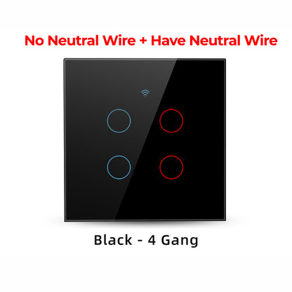 SMATRUL TMW403 EU Plug WiFi+433MHZ Remote Control Smart Touch Timing Countdown Wall Switch for Alexa Google Home, 4 Gang WiFi