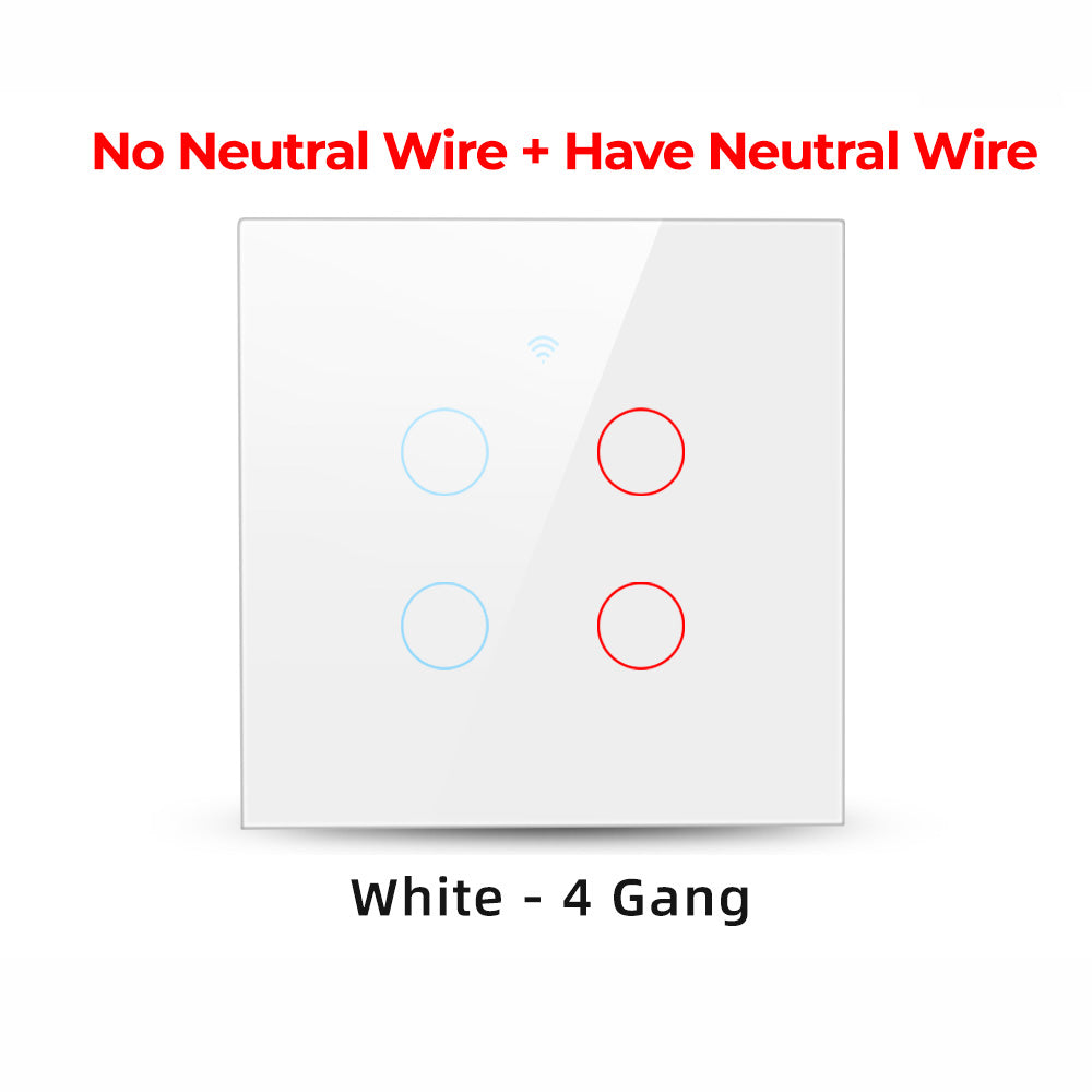 SMATRUL TMW403 EU Plug WiFi+433MHZ Remote Control Smart Touch Timing Countdown Wall Switch for Alexa Google Home, 4 Gang WiFi