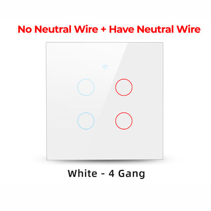 SMATRUL TMW403 EU Plug WiFi+433MHZ Remote Control Smart Touch Timing Countdown Wall Switch for Alexa Google Home, 4 Gang WiFi