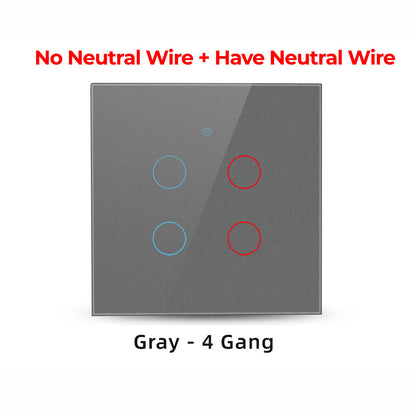 SMATRUL TMW403 EU Plug WiFi+433MHZ Remote Control Smart Touch Timing Countdown Wall Switch for Alexa Google Home, 4 Gang WiFi
