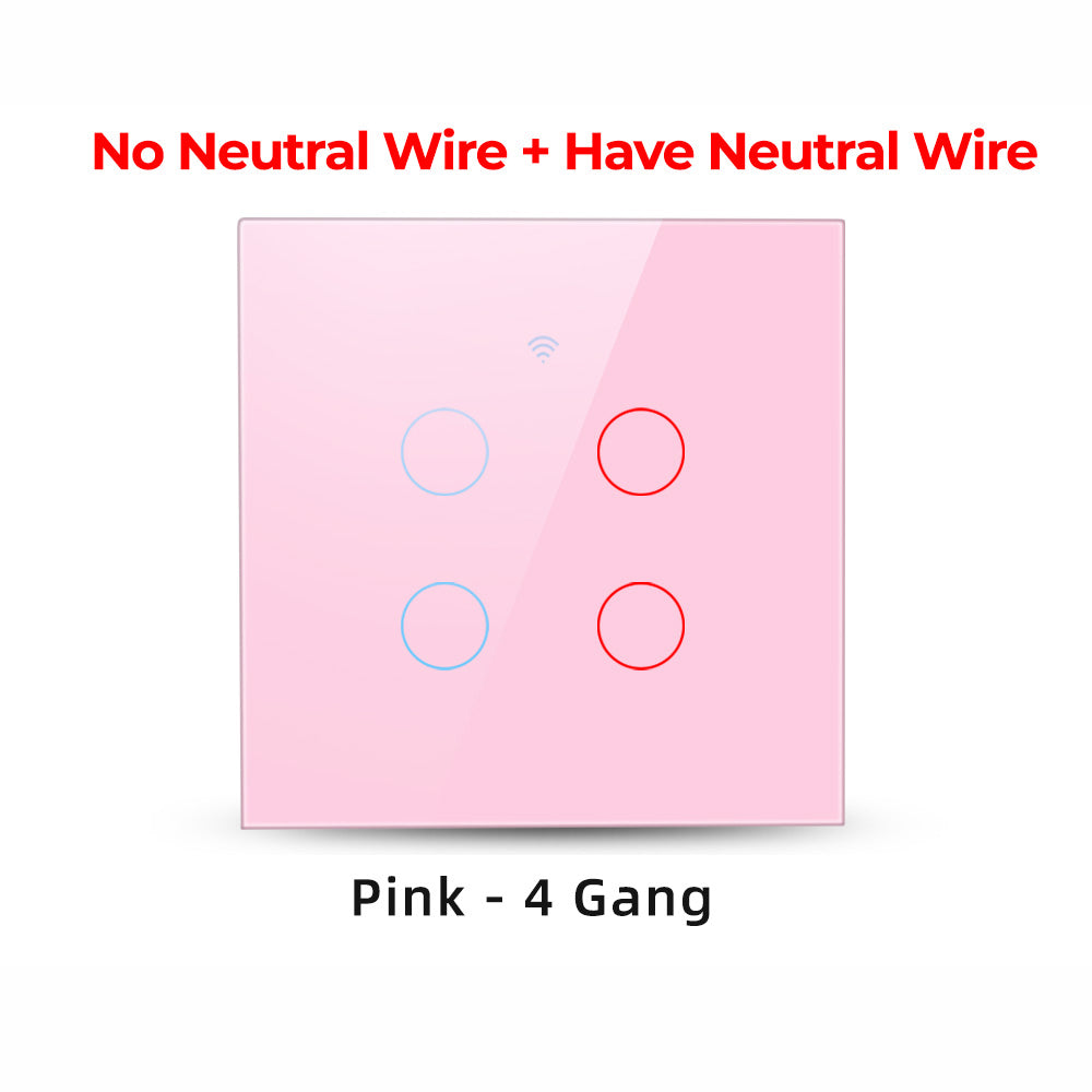 SMATRUL TMW403 EU Plug WiFi+433MHZ Remote Control Smart Touch Timing Countdown Wall Switch for Alexa Google Home, 4 Gang WiFi