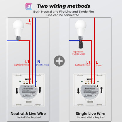 SMATRUL TMW-01 Tuya WiFi Smart Touch Light Switch Wall Remote Control for Alexa Google Home EU Plug, 4 Gang WiFi