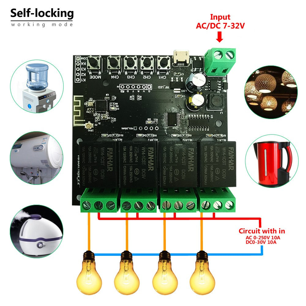 WiFi Relay Tuya Smart Switch Module 4 Channel APP Remote Control Timer DIY Inching Self-Locking Work with Alexa Google Home